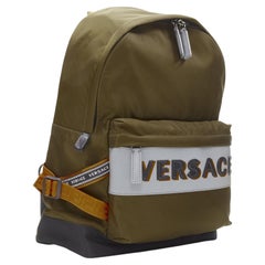 VERSACE Reflective Logo green nylon orange Greca strap backpack