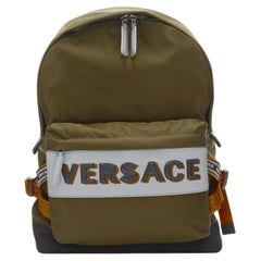VERSACE Reflective Logo green nylon orange Greca strap backpack