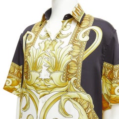 VERSACE Renaissance Barocco gold black white casual shirt IT52 XL