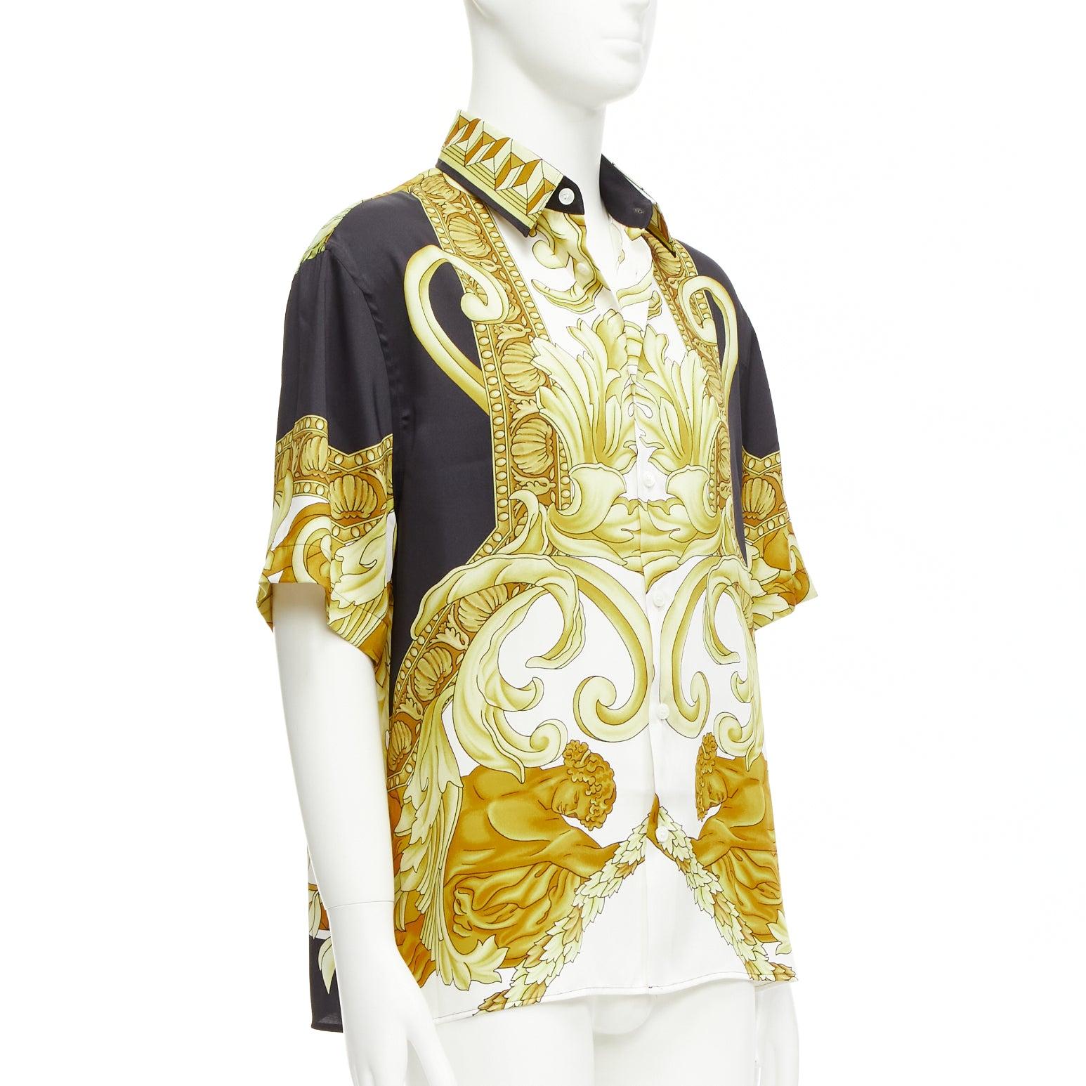 VERSACE Renaissance Barocco gold black white casual shirt IT52 XL In Excellent Condition For Sale In Hong Kong, NT
