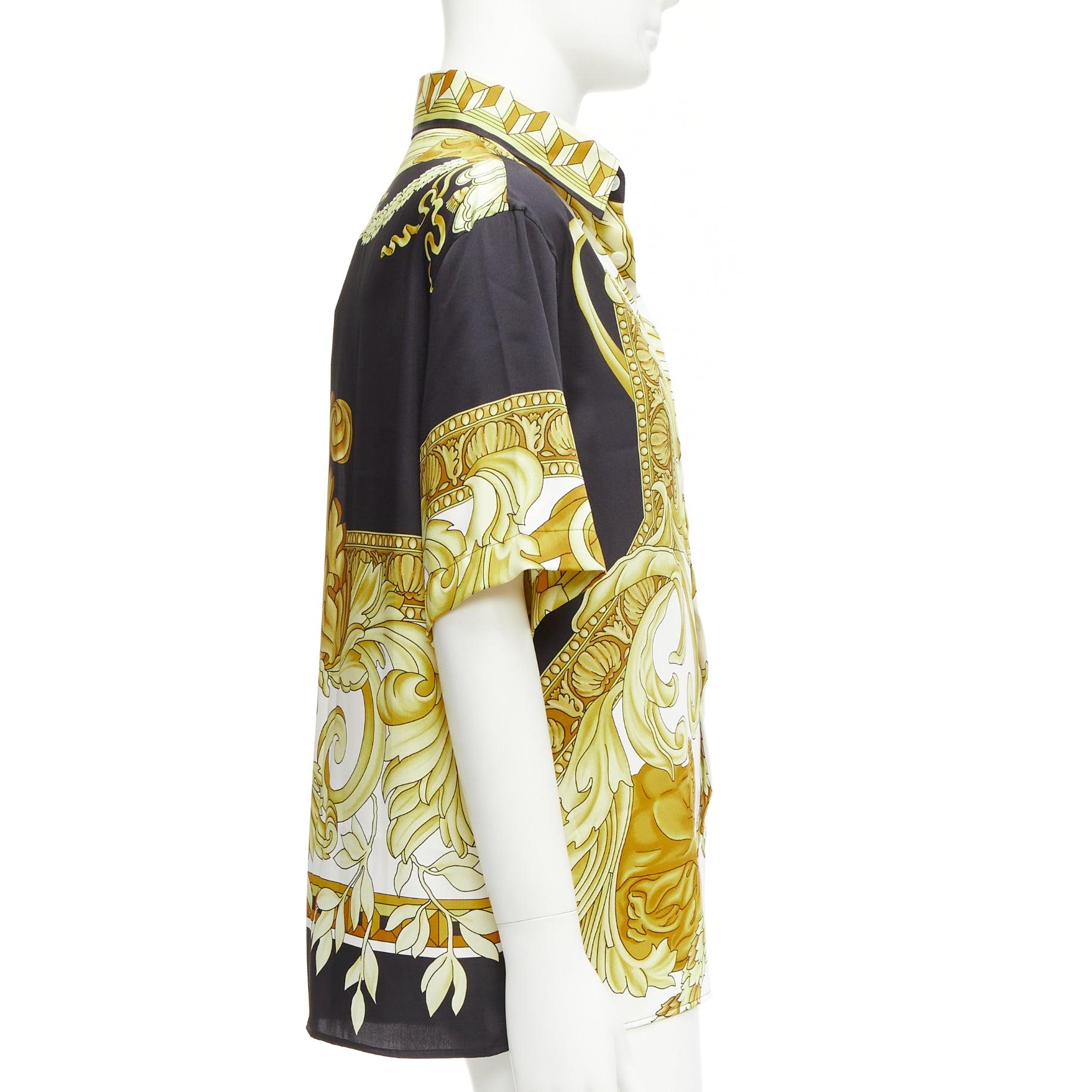 Men's VERSACE Renaissance Barocco gold black white casual shirt IT52 XL For Sale