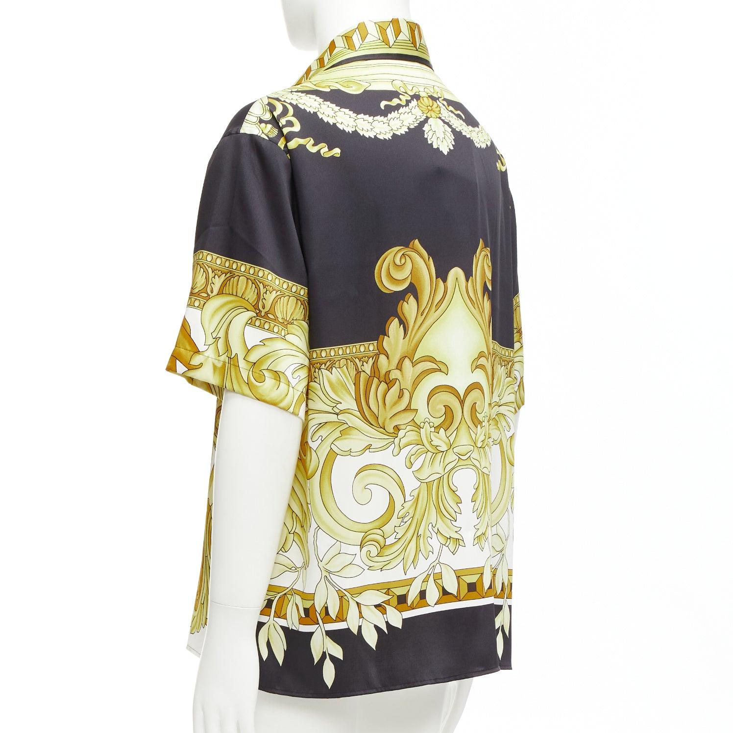 VERSACE Renaissance Barocco gold black white casual shirt IT52 XL For Sale 2