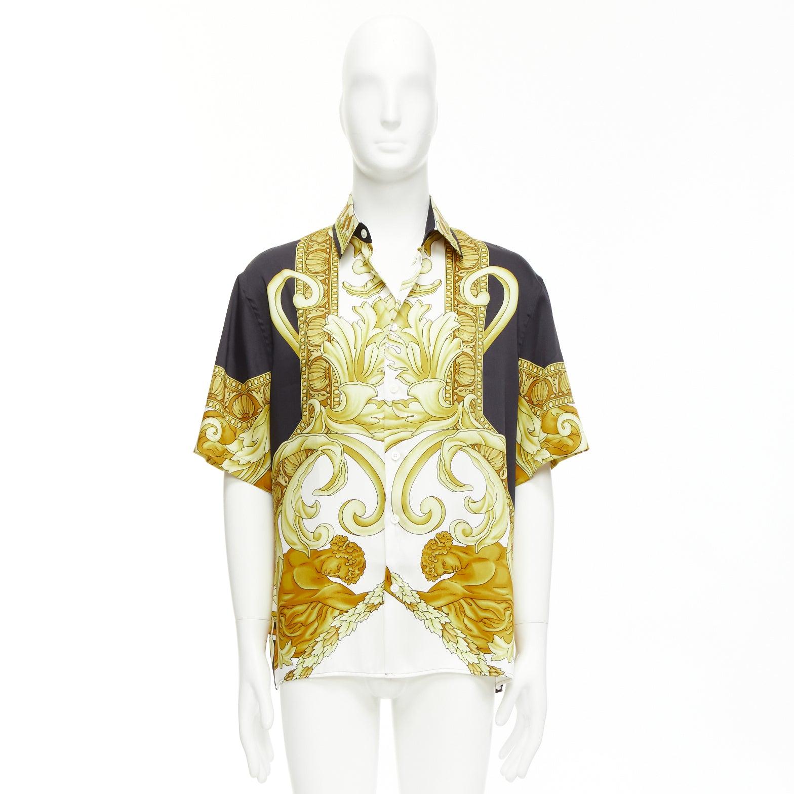 VERSACE Renaissance Barocco gold black white casual shirt IT52 XL For Sale 5