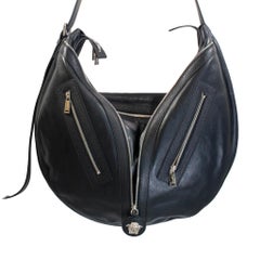Versace Repeat Large Hobo Black Leather Silver Hardware Shoulder Bag