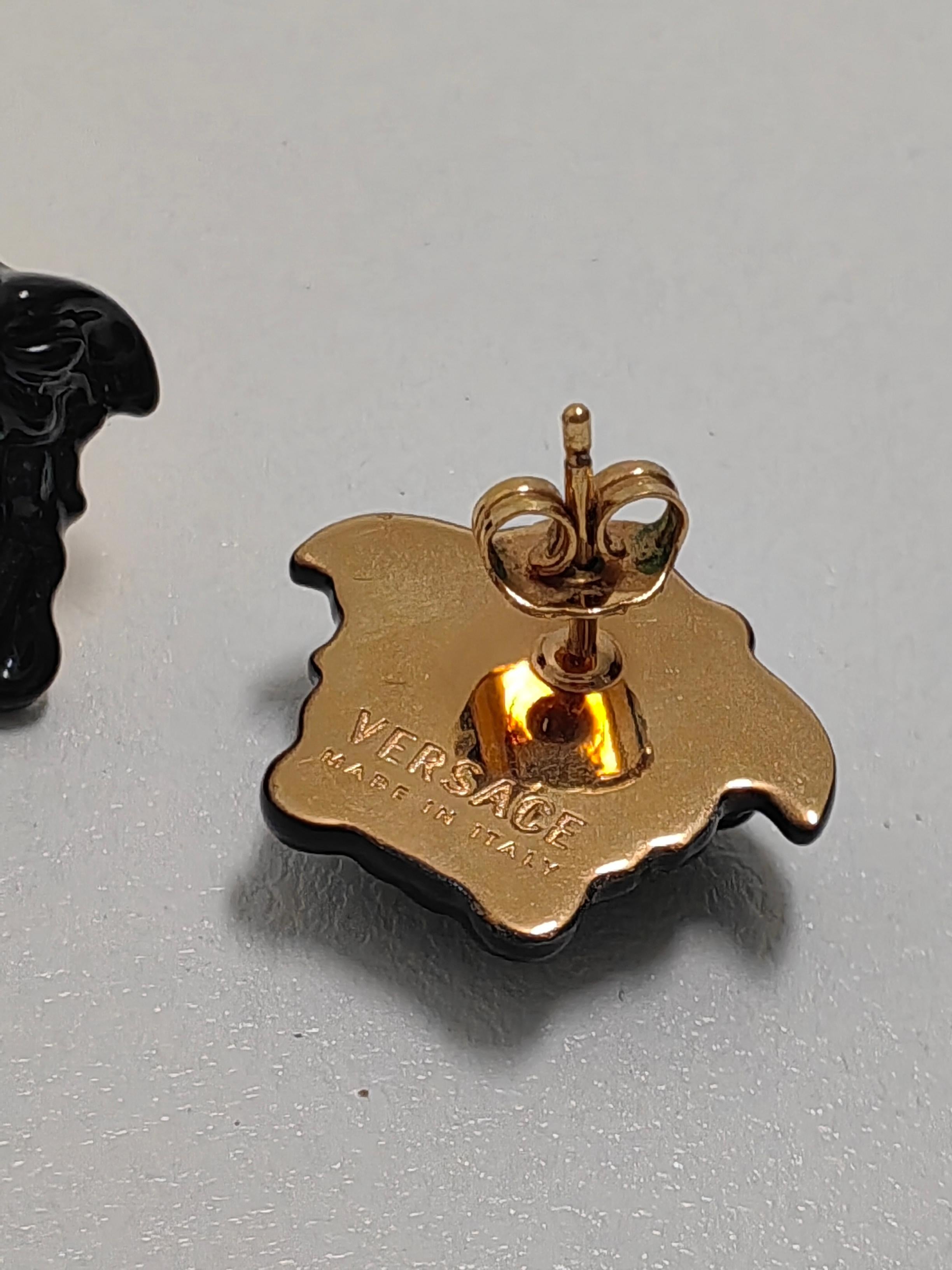 Women's Versace Resin Medusa Head Stud Earrings in Black For Sale