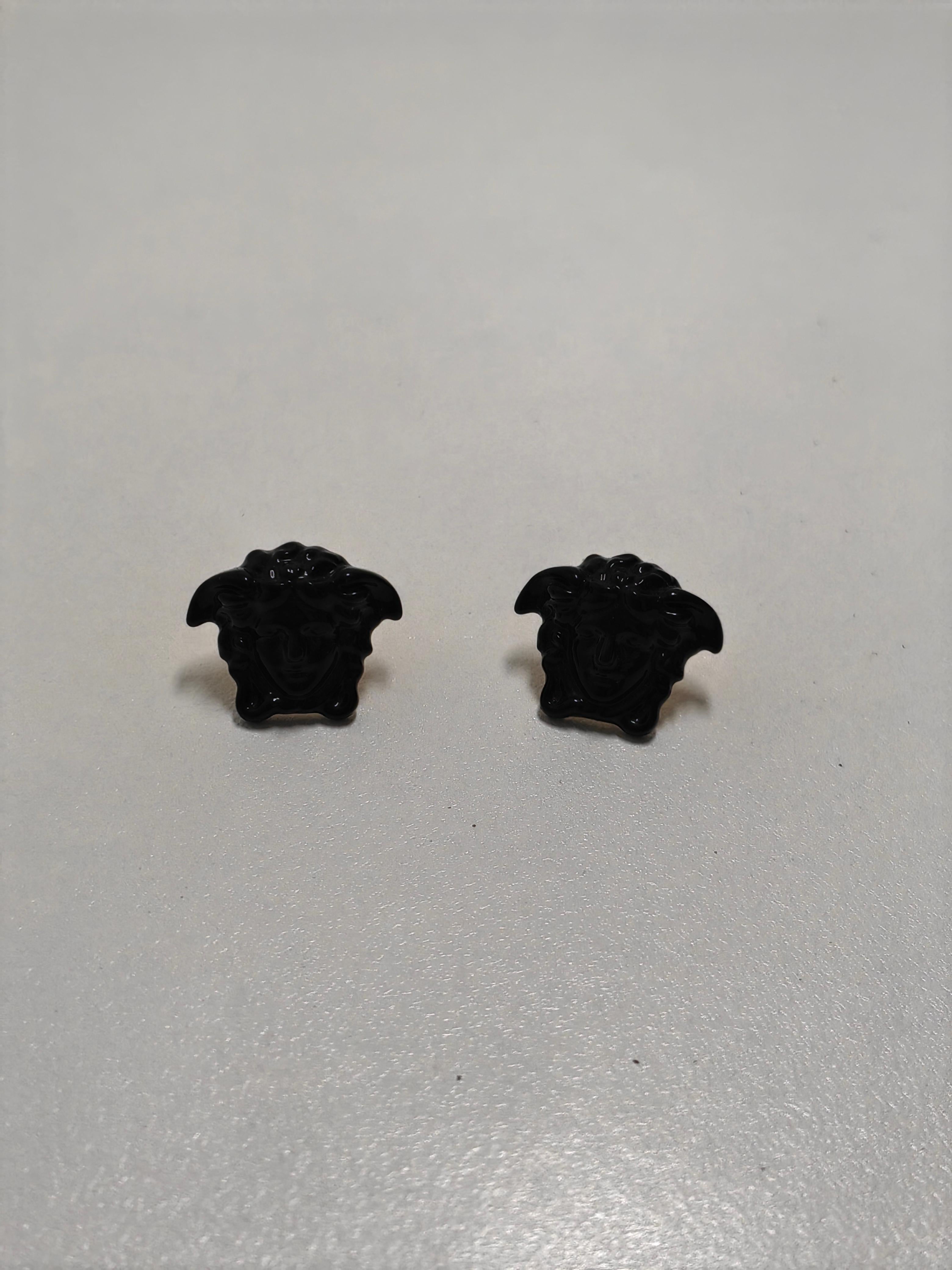 Versace Resin Medusa Head Stud Earrings in Black For Sale 1