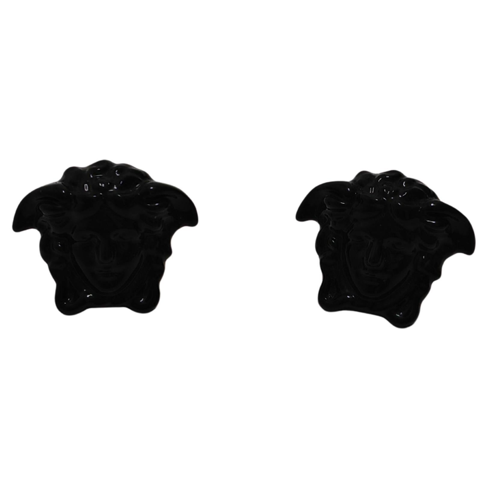 Versace Resin Medusa Head Stud Earrings in Black For Sale