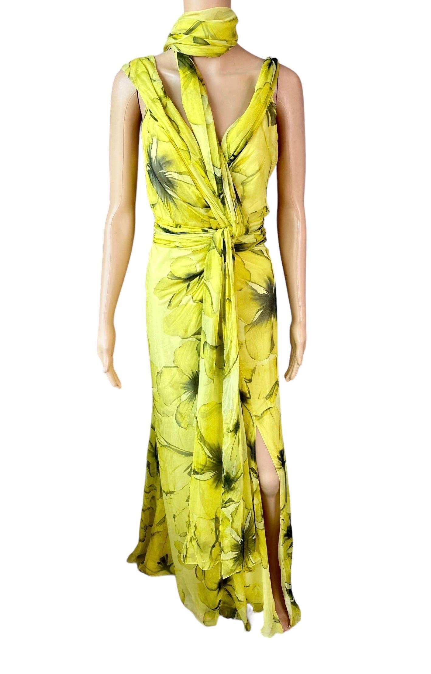 Versace Resort 2008 Plunging Neckline Floral Print Open Back Evening Dress Gown 5