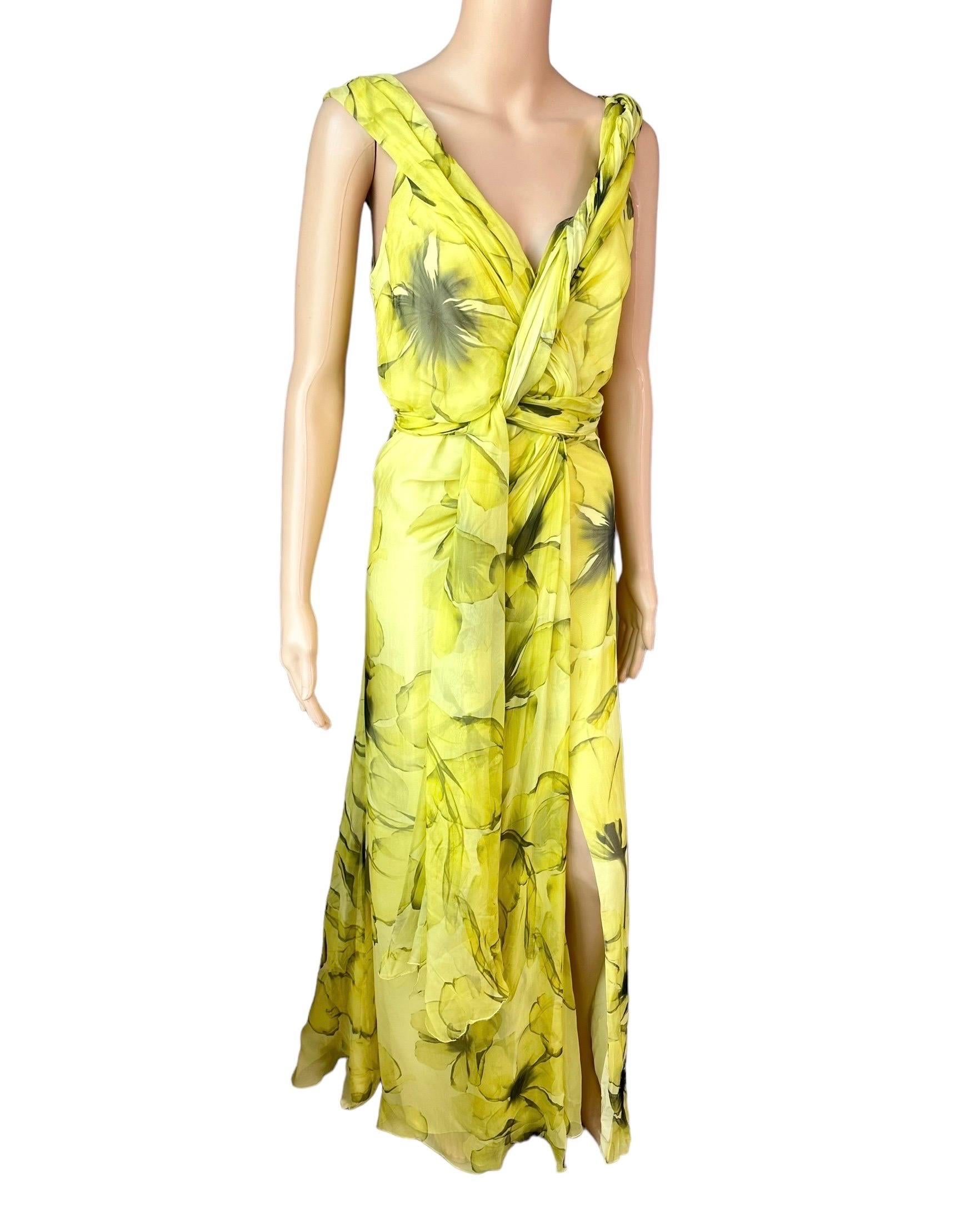 Versace Resort 2008 Plunging Neckline Floral Print Open Back Evening Dress Gown 6