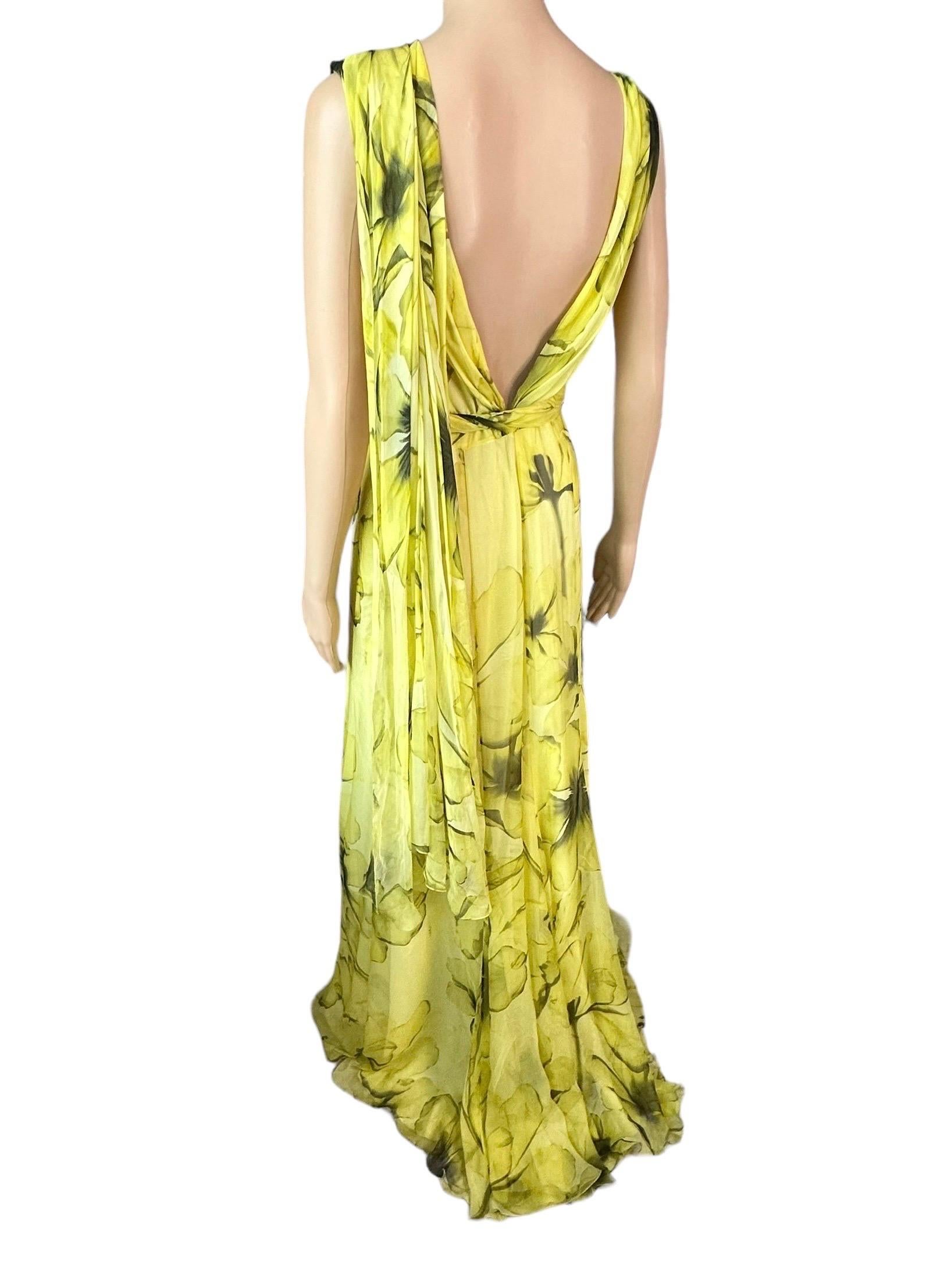 Versace Resort 2008 Plunging Neckline Floral Print Open Back Evening Dress Gown 7