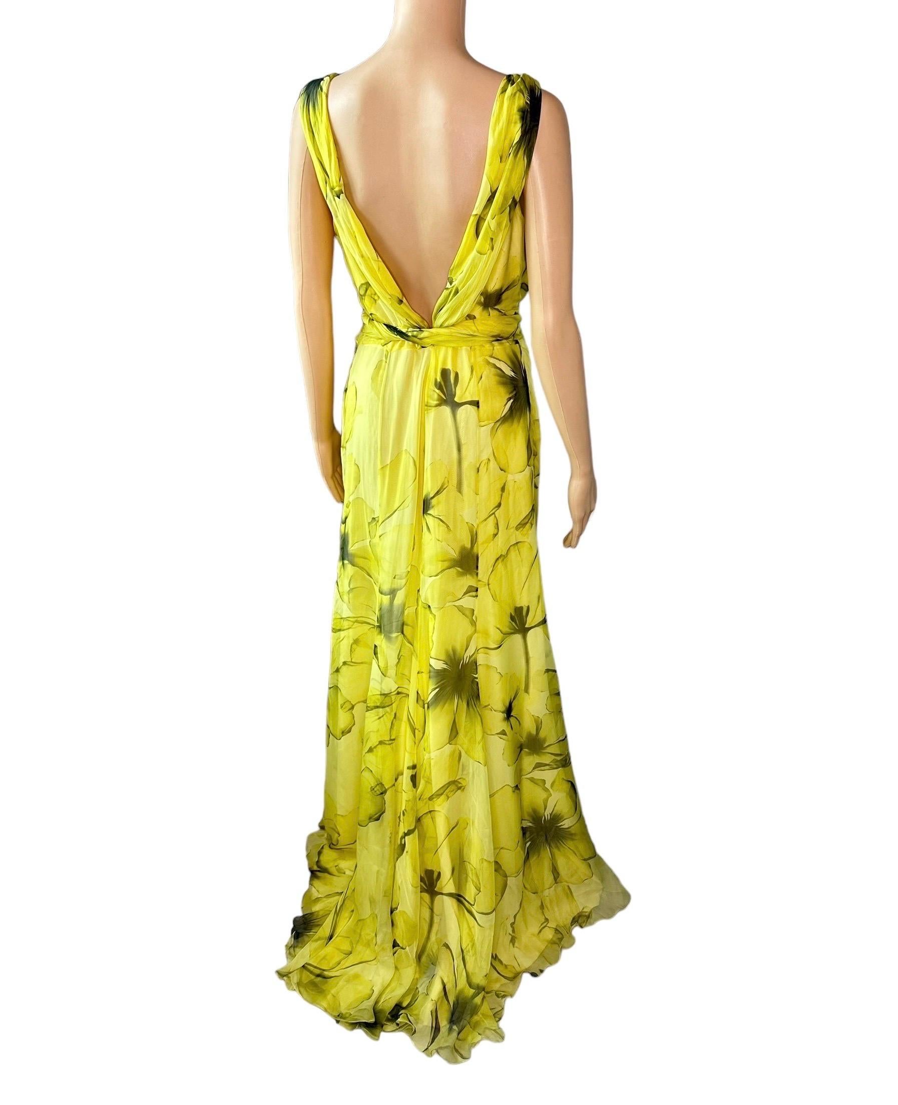 Versace Resort 2008 Plunging Neckline Floral Print Open Back Evening Dress Gown 9