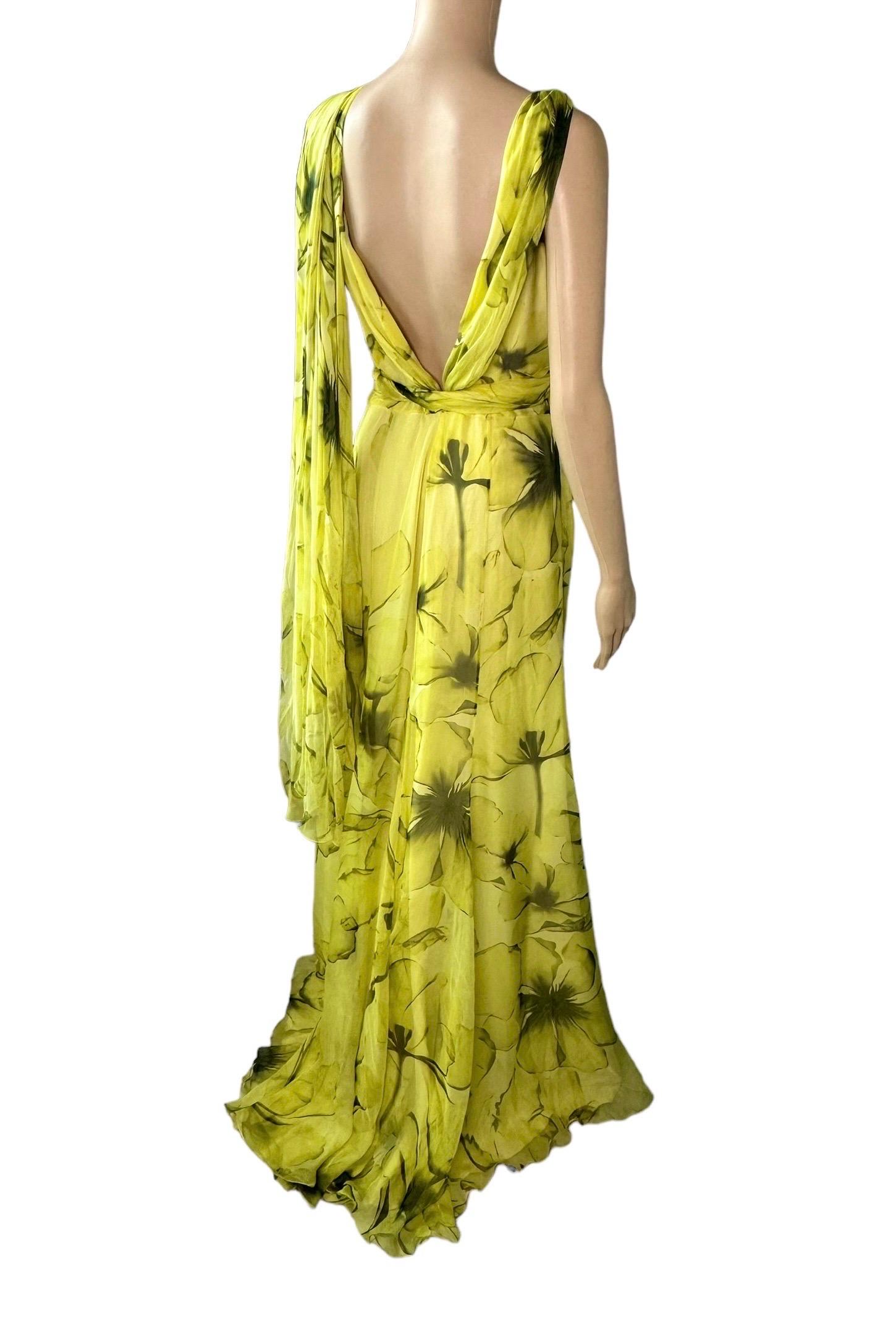 Versace Resort 2008 Plunging Neckline Floral Print Open Back Evening Dress Gown 10