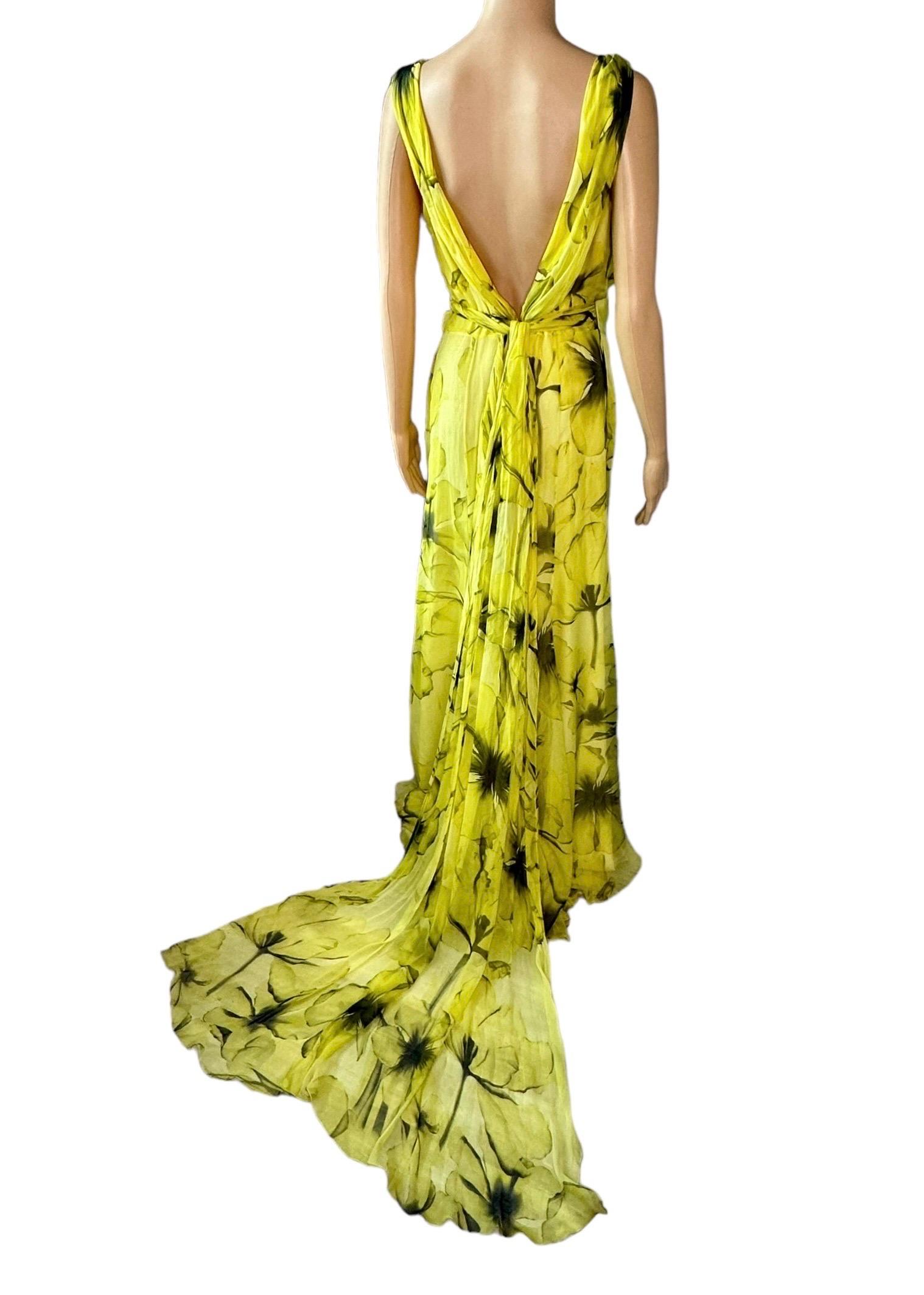Versace Resort 2008 Plunging Neckline Floral Print Open Back Evening Dress Gown 12