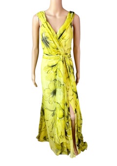 Versace Resort 2008 Plunging Neckline Floral Print Open Back Evening Dress Gown