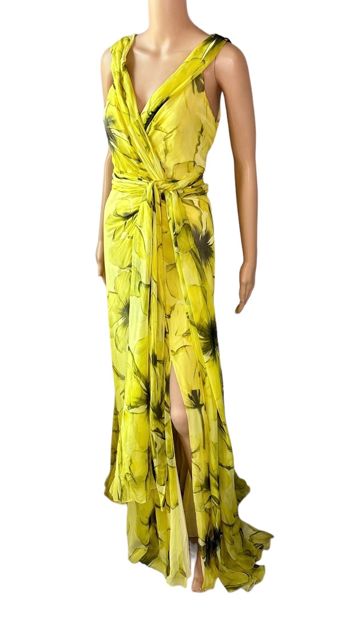 Women's Versace Resort 2008 Plunging Neckline Floral Print Open Back Evening Dress Gown