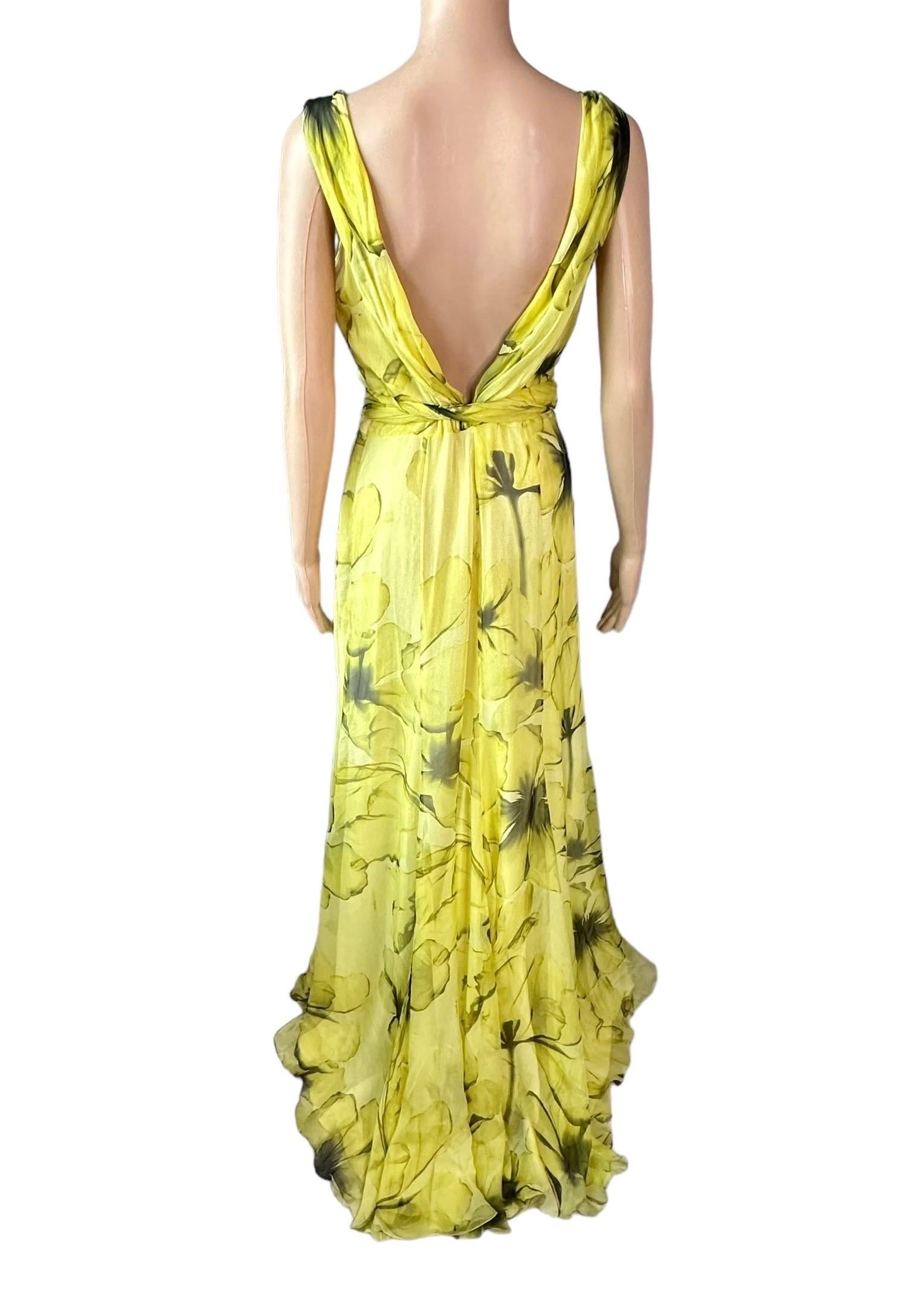Versace Resort 2008 Plunging Neckline Floral Print Open Back Evening Dress Gown 1