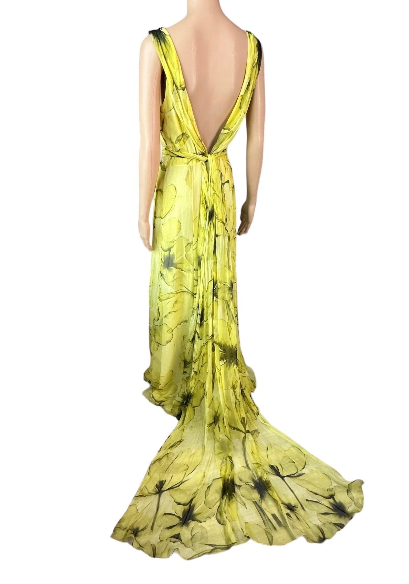 Versace Resort 2008 Plunging Neckline Floral Print Open Back Evening Dress Gown 2
