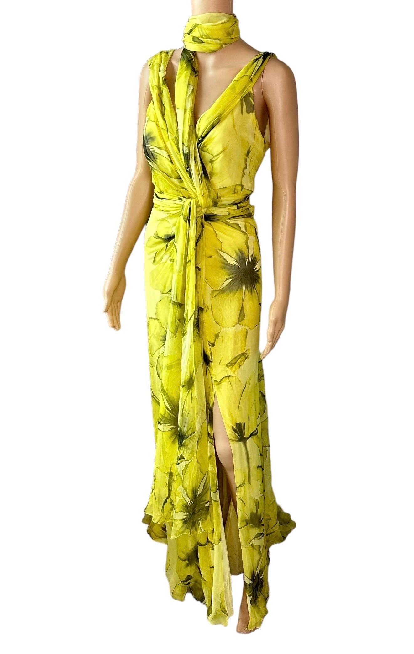 Versace Resort 2008 Plunging Neckline Floral Print Open Back Evening Dress Gown 3