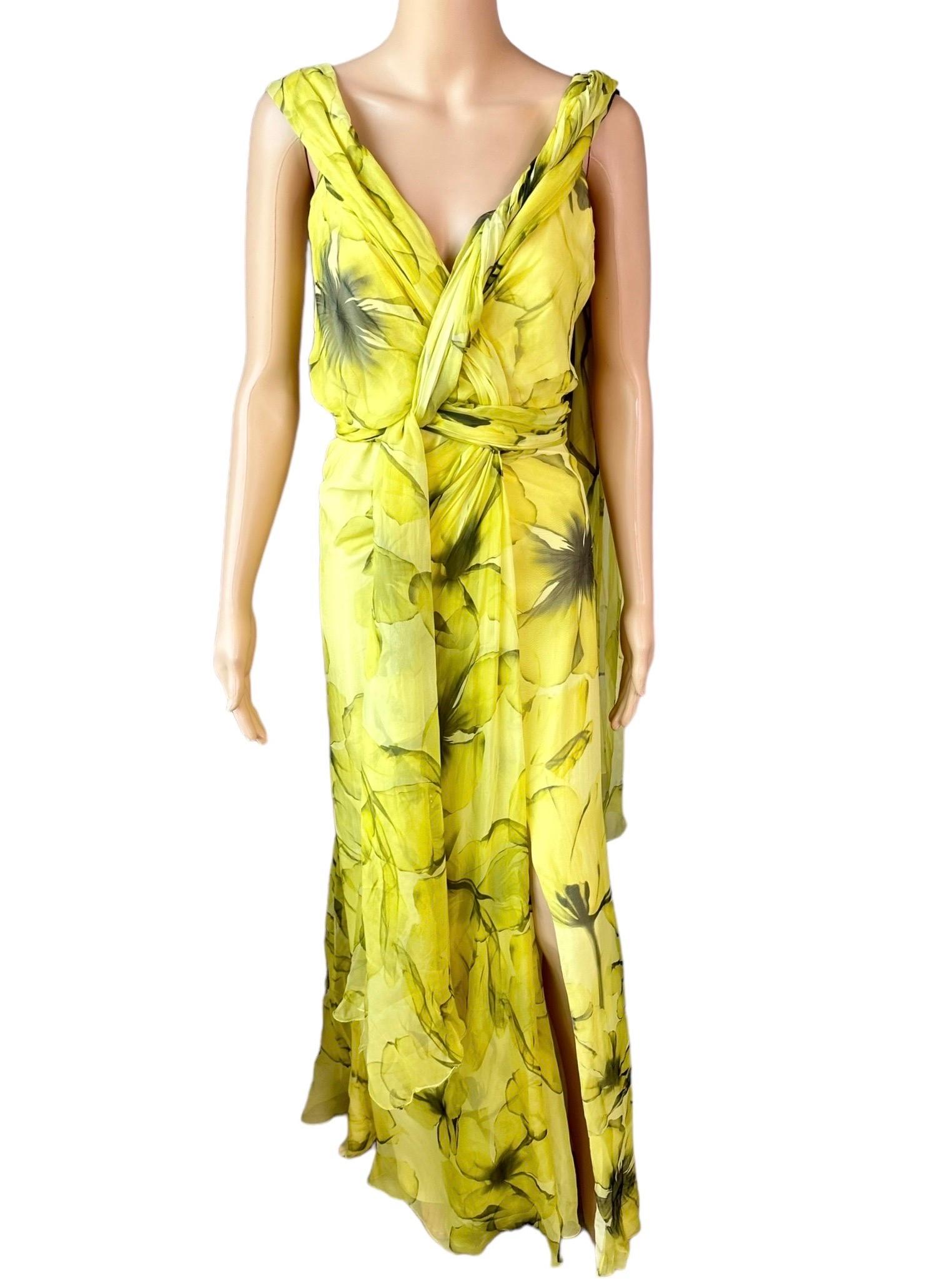 Versace Resort 2008 Plunging Neckline Floral Print Open Back Evening Dress Gown 4
