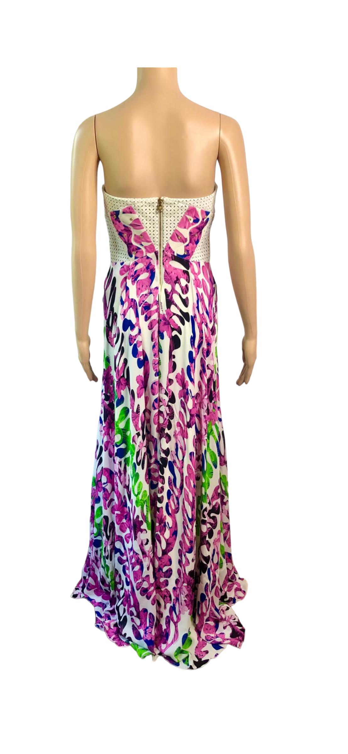 Versace Resort 2012 Bustier Laser-Cut Leather Silk Evening Dress Gown  In New Condition For Sale In Naples, FL