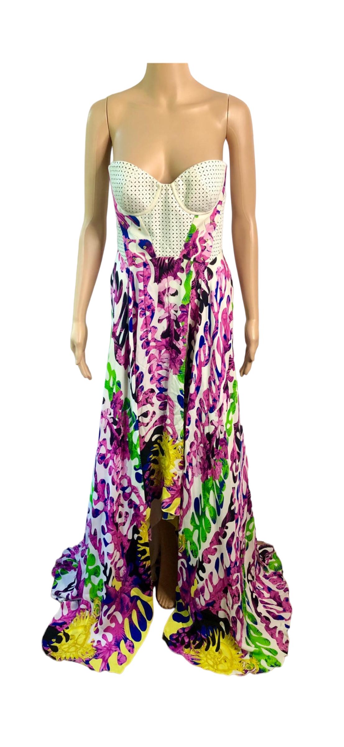 Versace Resort 2012 Bustier Laser-Cut Leather Silk Evening Dress Gown  For Sale 1