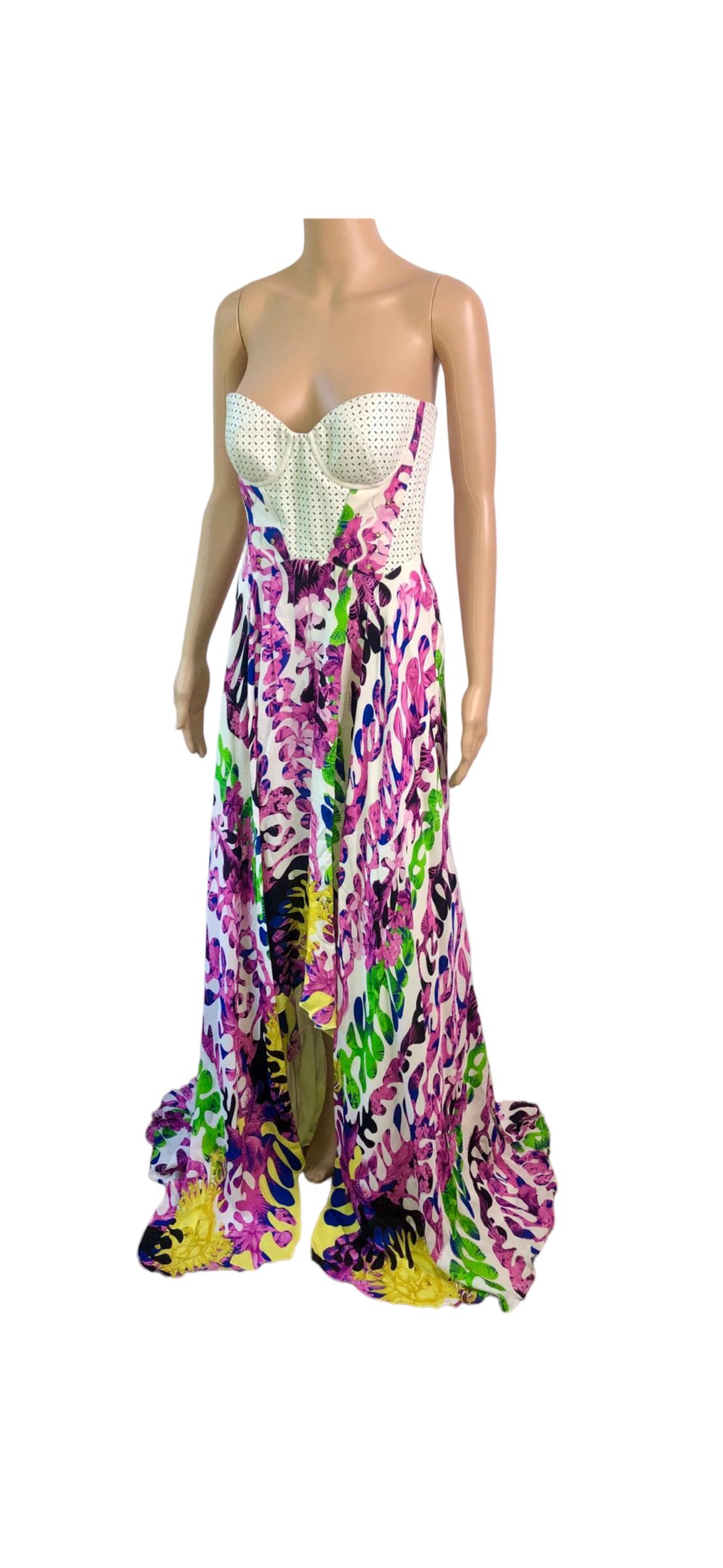 Versace Resort 2012 Bustier Laser-Cut Leather Silk Evening Dress Gown  For Sale 2