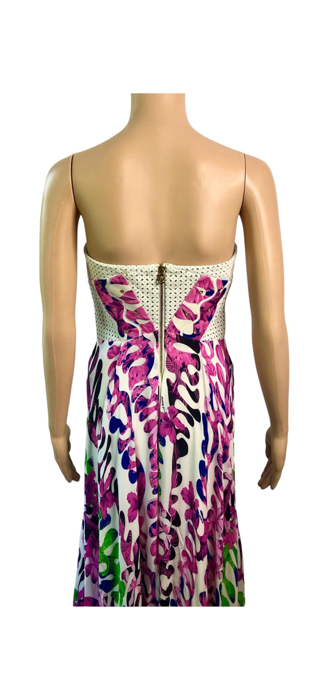 Versace Resort 2012 Bustier Laser-Cut Leather Silk Evening Dress Gown  For Sale 3