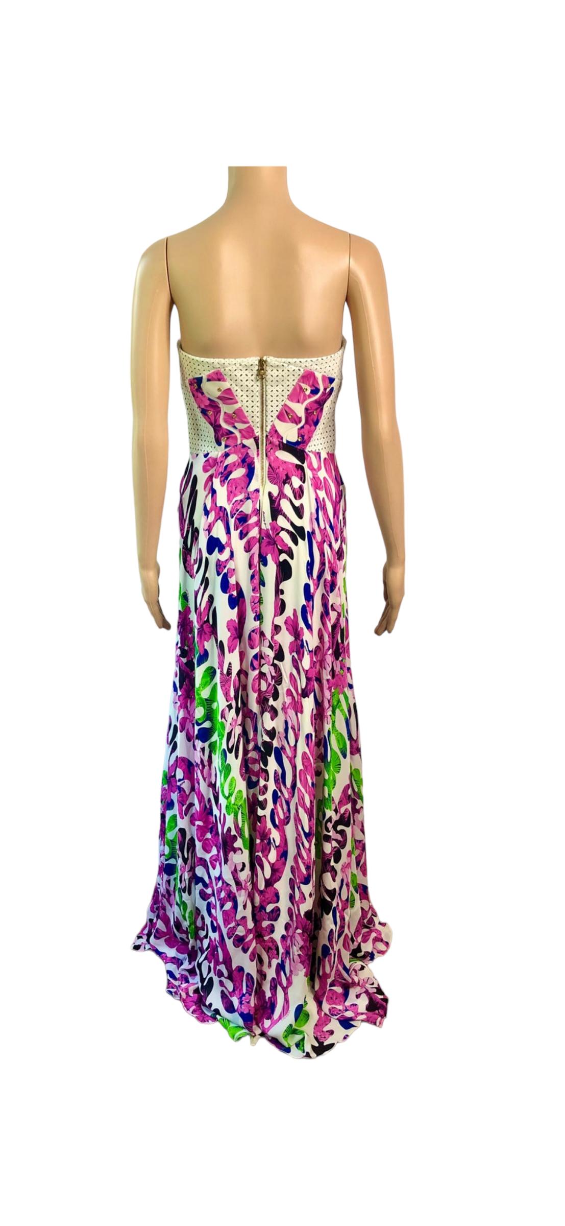 Versace Resort 2012 Bustier Laser-Cut Leather Silk Evening Dress Gown  For Sale 4