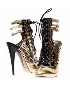 VERSACE Resort 2012 Gold Perforated Leather Ankle Boots Size 40 (US 10) New