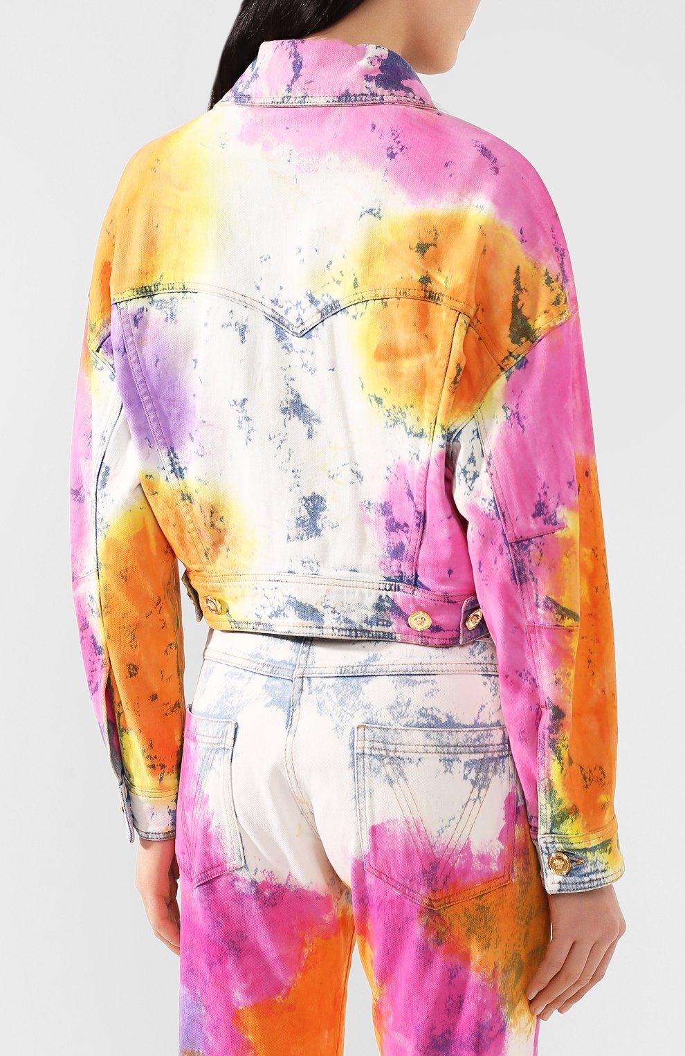 Versace Resort 2020 Multicolored Tie Dye Denim Bleached Jean Jacket Size 40 In New Condition In Paradise Island, BS