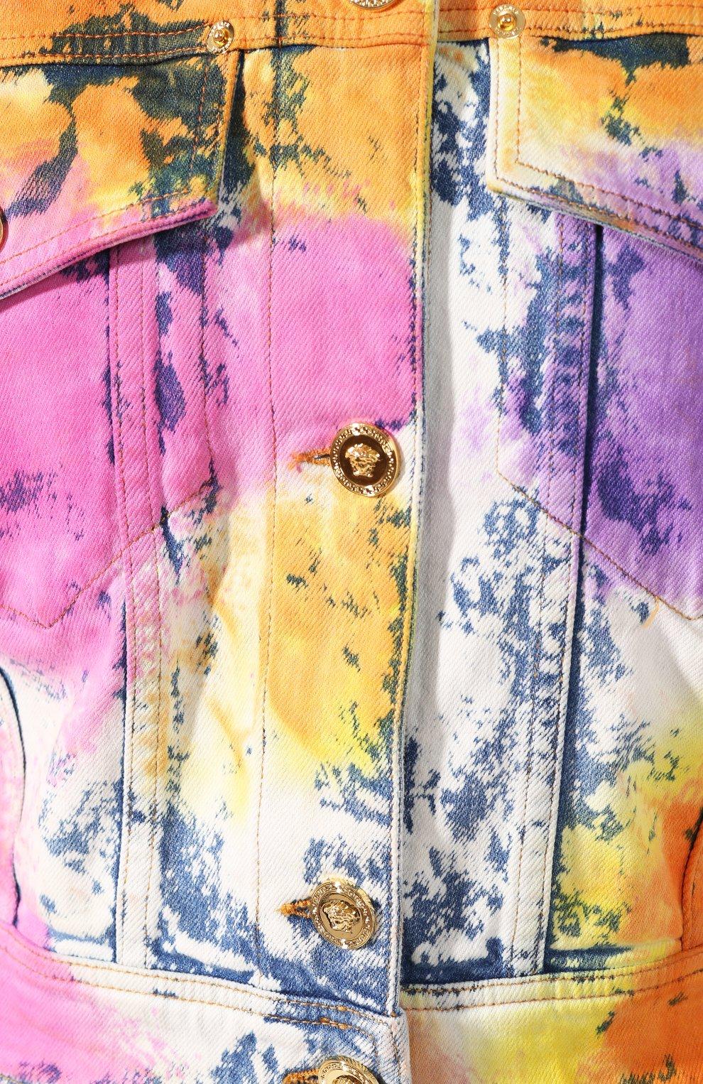 Women's Versace Resort 2020 Multicolored Tie Dye Denim Bleached Jean Jacket Size 40