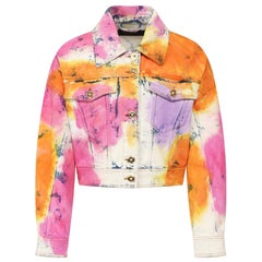 Versace Resort 2020 Multicolored Tie Dye Denim Bleached Jean Jacket Size 40