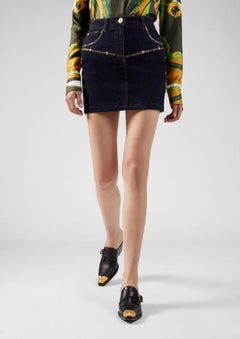 Versace Resort 2020 Stud Embellished Dark Blue Denim Mini Skirt Size 40