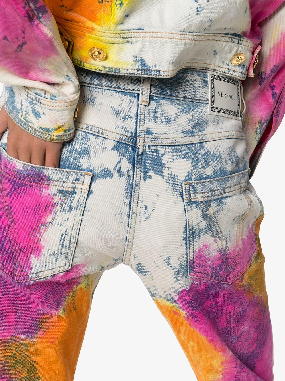 Versace Resort 2020 Tie Dye Denim High Waisted Slim Fit Jeans Size 27 In New Condition In Paradise Island, BS