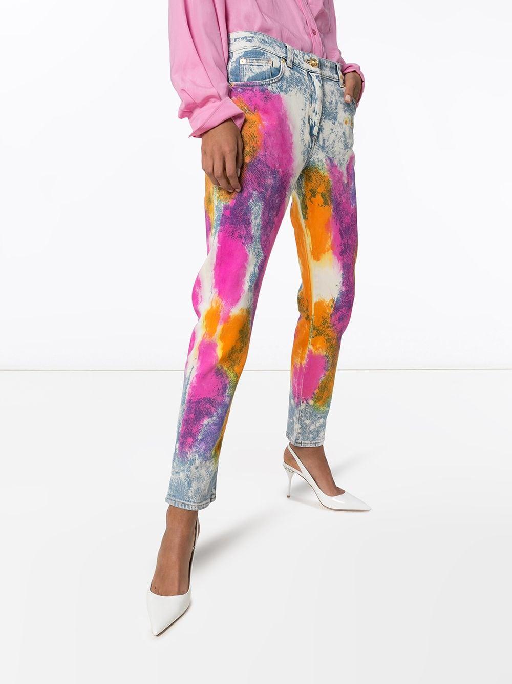 Vaqueros Versace Resort 2020 Tie Dye Denim Talle Alto Slim Fit Talla 28 Púrpura