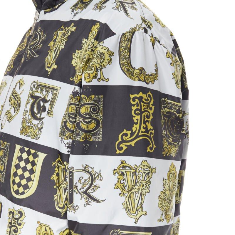 VERSACE Reversible Baroque Alphabet gold black nylon quilted jacket IT58 4XL For Sale 5