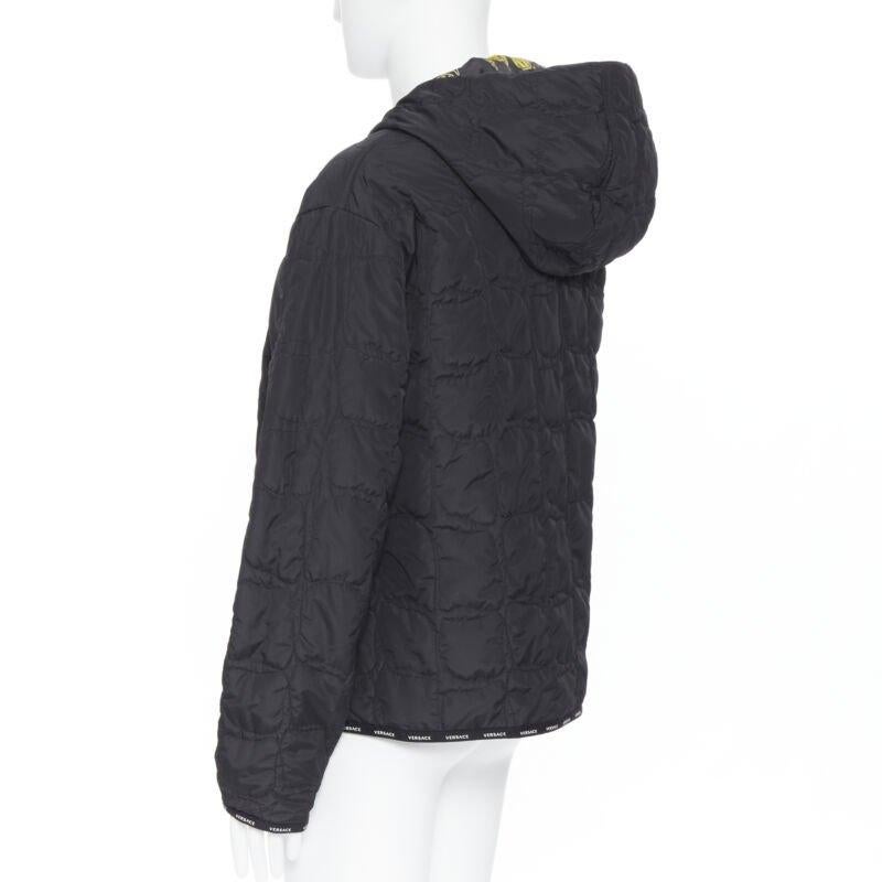 VERSACE Reversible Baroque Alphabet gold black nylon quilted jacket IT58 4XL For Sale 3
