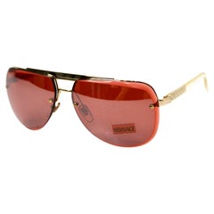 Versace Rimless Aviator Style Gold-Tone Metal Sunglasses circa Y2K