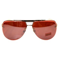 Versace Rimless Aviator Style Gold-Tone Metal Sunglasses circa Y2K