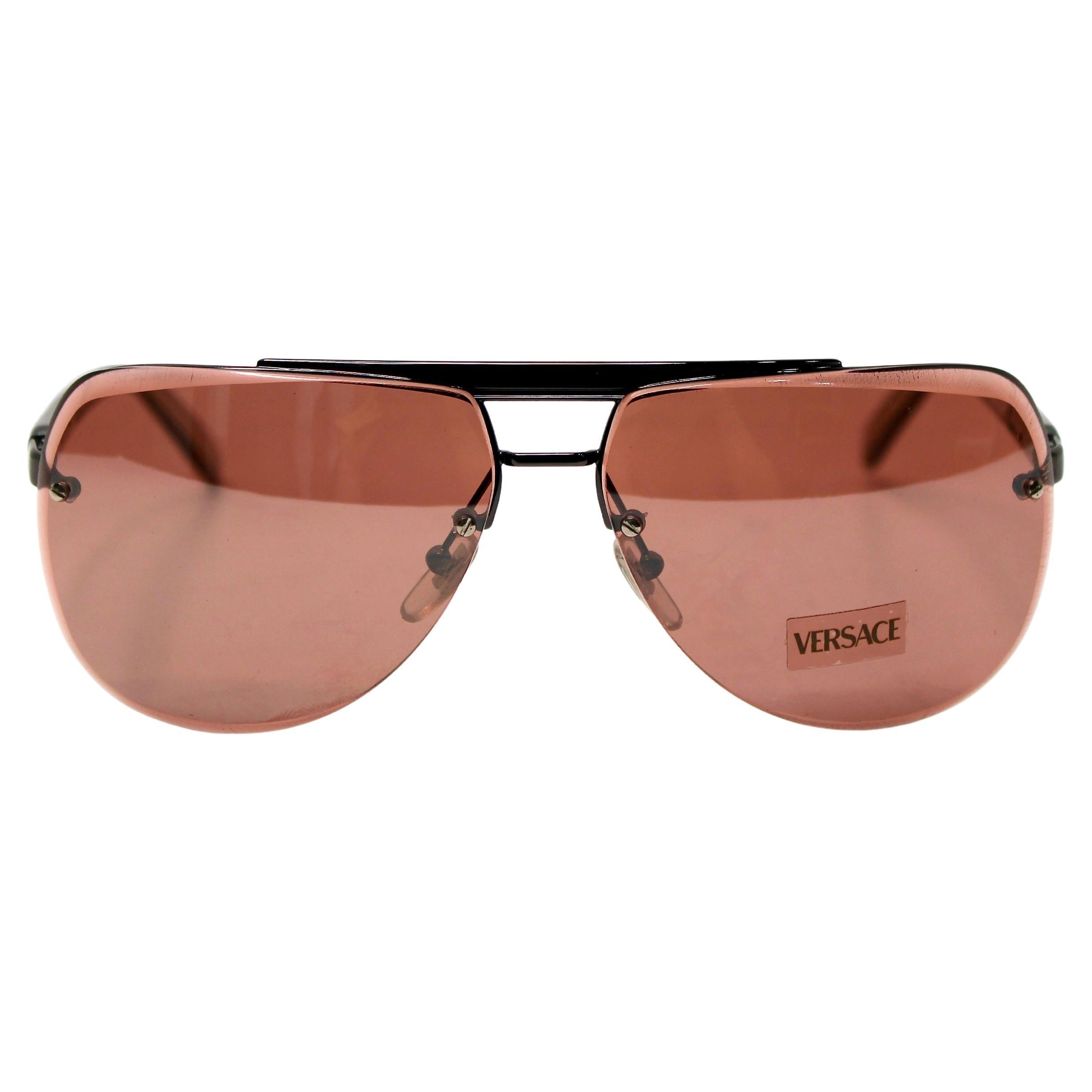 Versace Rimless Aviator Style Tinted Sunglasses circa Y2K