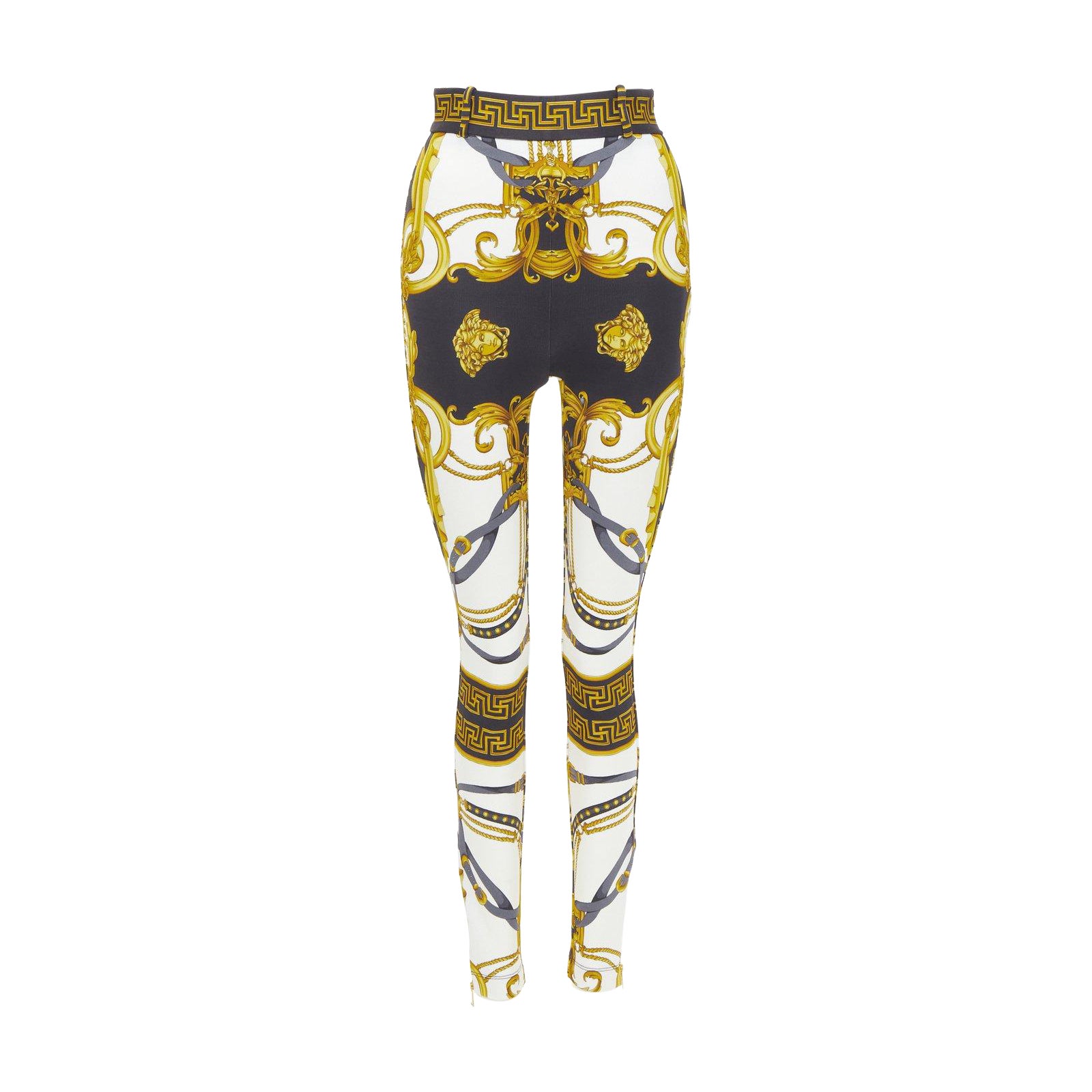 VERSACE Rodeo Barocco black gold baroque harness legging pants IT40 S