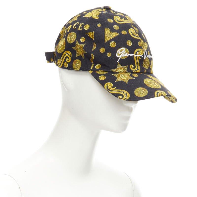 Gray VERSACE Rodeo Barocco black gold Medusa print baseball dad cap 58cm M 7 1/4 For Sale