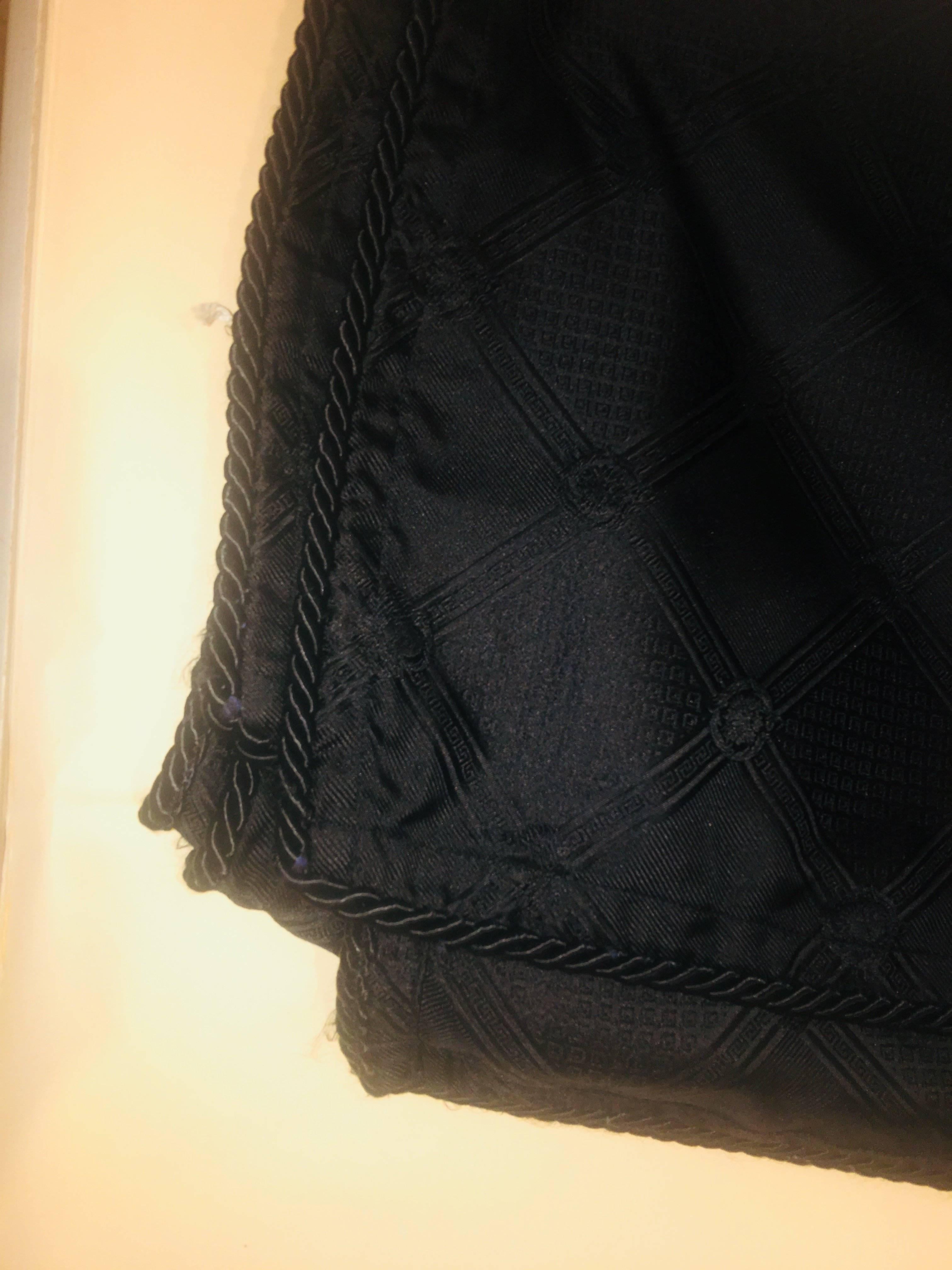 Versace Rope Edge Square Scarf in Black Silk. Measures 52x52