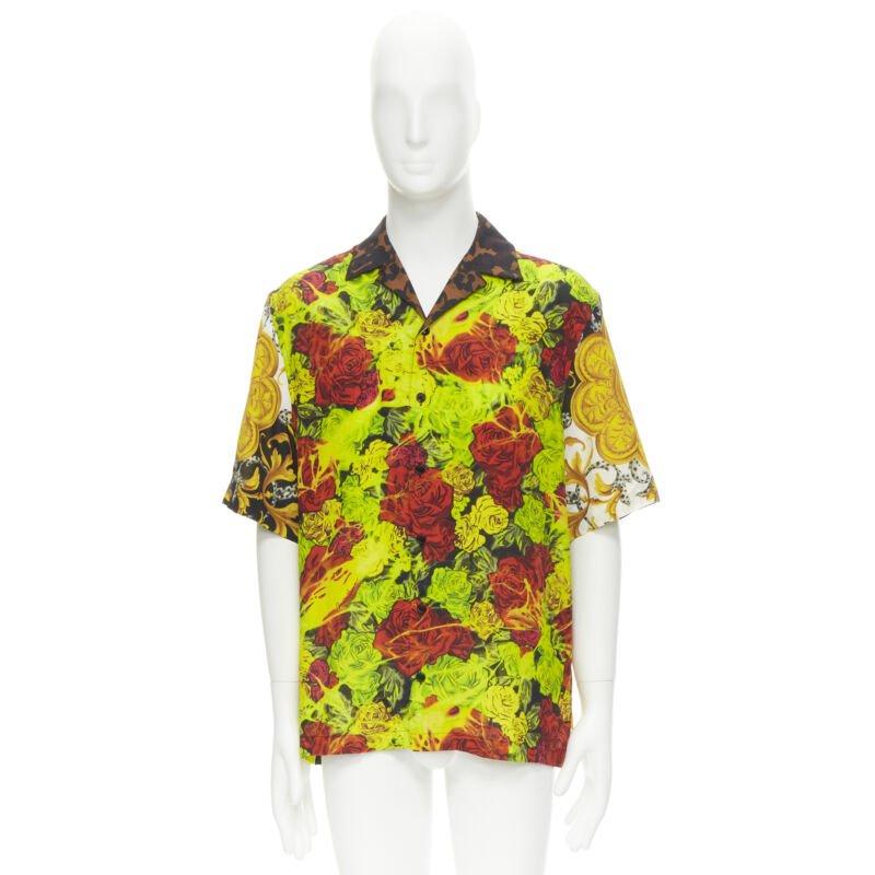VERSACE Rose Floral Barocco Acanthus print short sleeve shirt EU39 M For Sale 7