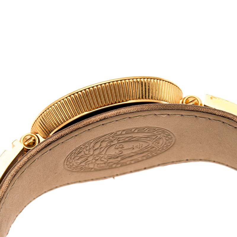 Versace Rose Gold Plated Stainless Steel  Signature VLA Women's Wristwatch 35 mm In Good Condition In Dubai, Al Qouz 2