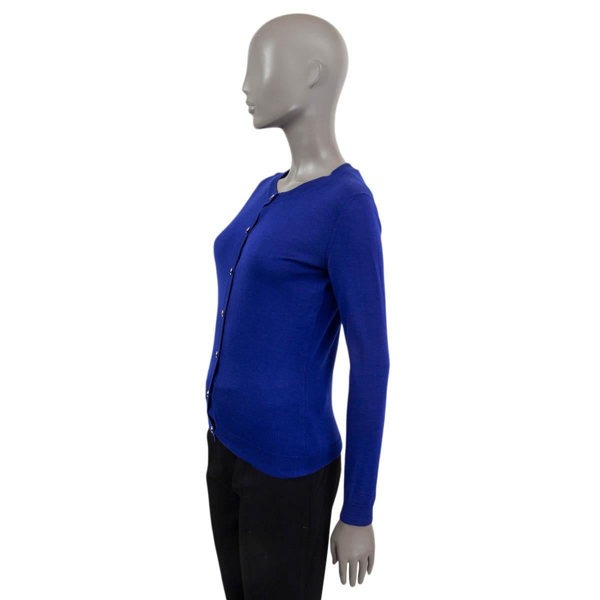 Blue VERSACE royal blue cashmere silk BUTTON FRONT Cardigan Sweater 40 S For Sale
