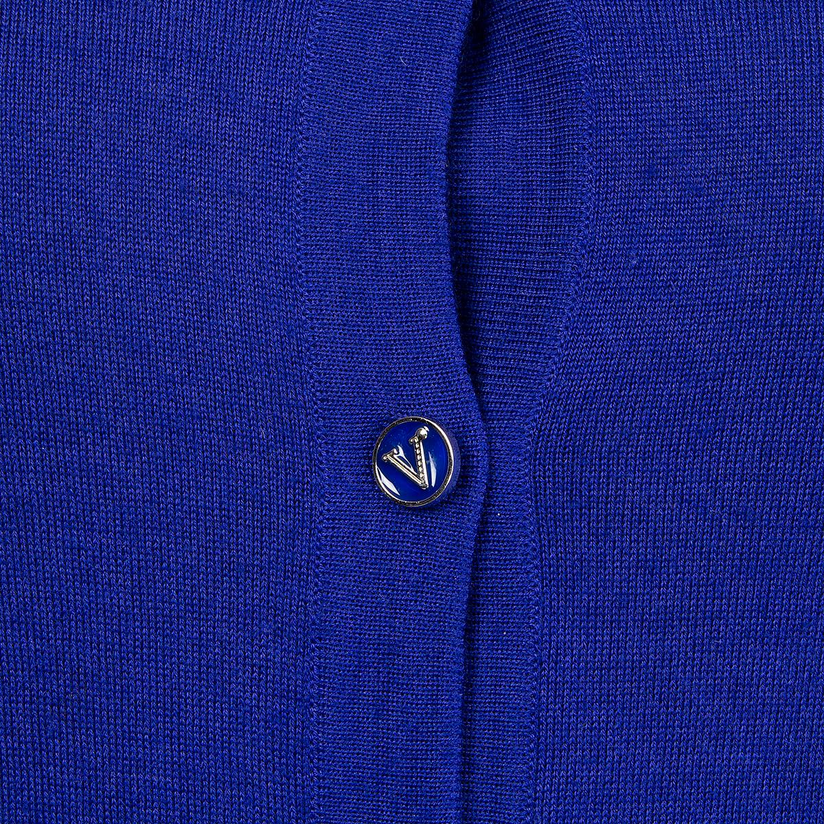Women's VERSACE royal blue cashmere silk BUTTON FRONT Cardigan Sweater 40 S For Sale