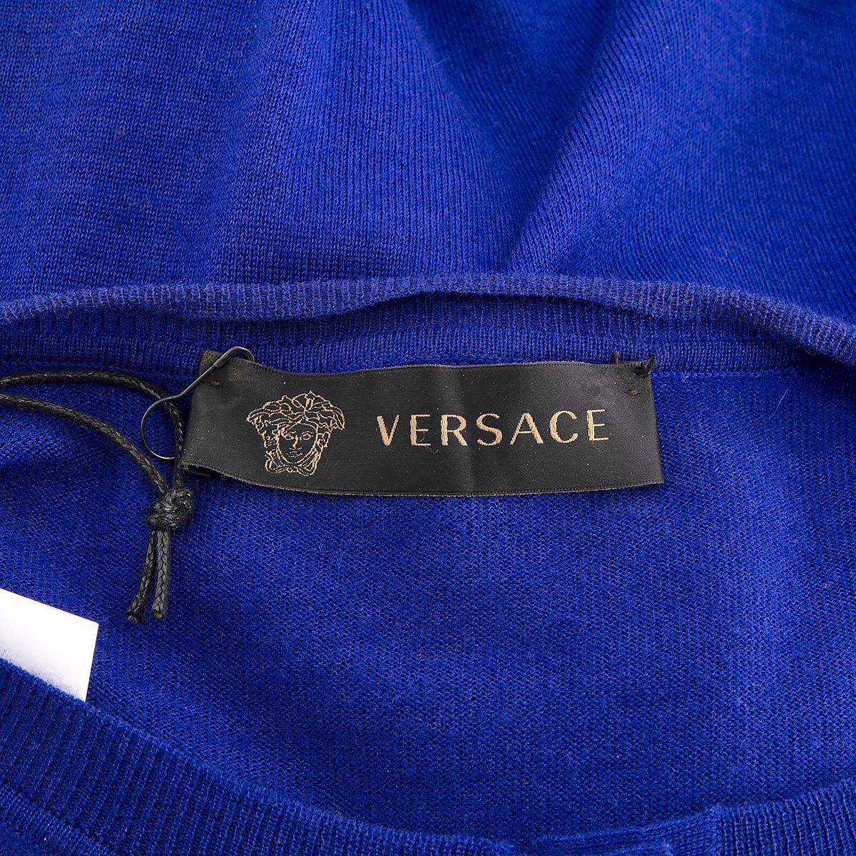 VERSACE royal blue cashmere silk BUTTON FRONT Cardigan Sweater 40 S For Sale 1