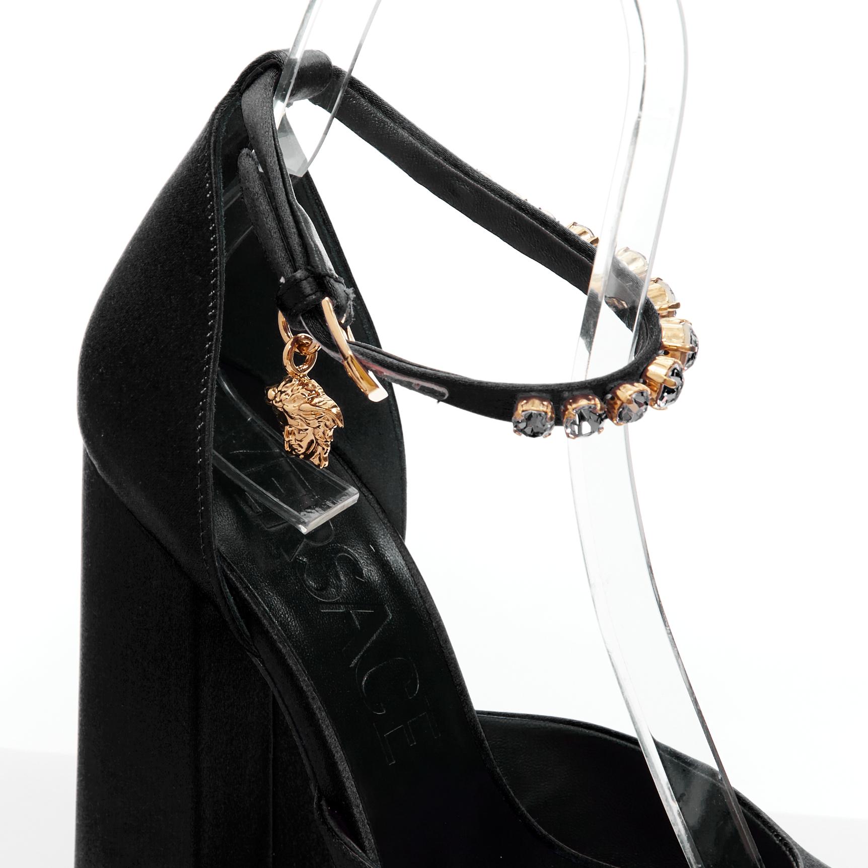 VERSACE Runway Aevitas 155 black satin gold crystal Medusa double platform EU39 For Sale 3