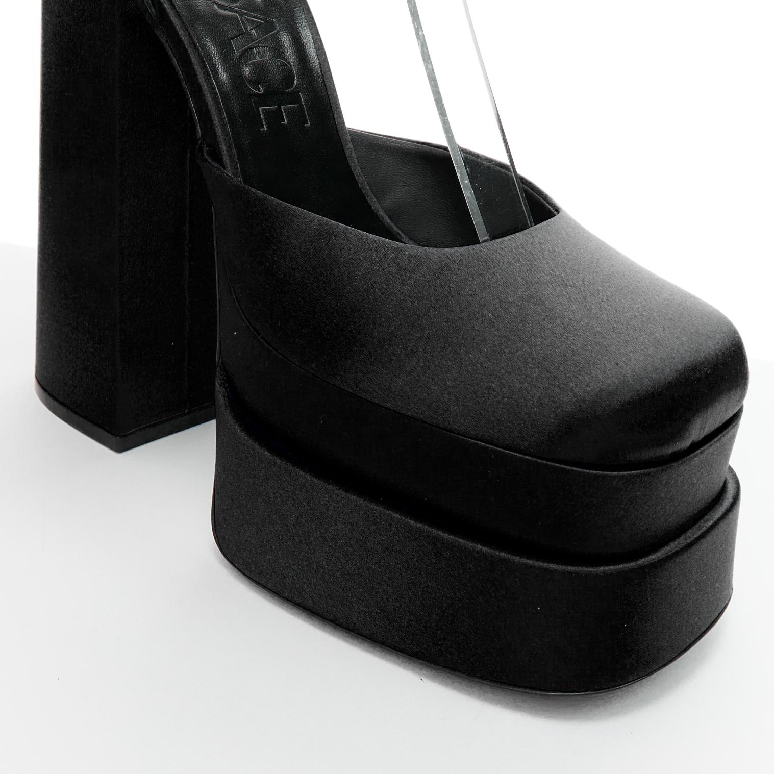 VERSACE Runway Aevitas 155 black satin gold crystal Medusa double platform EU41 For Sale 2